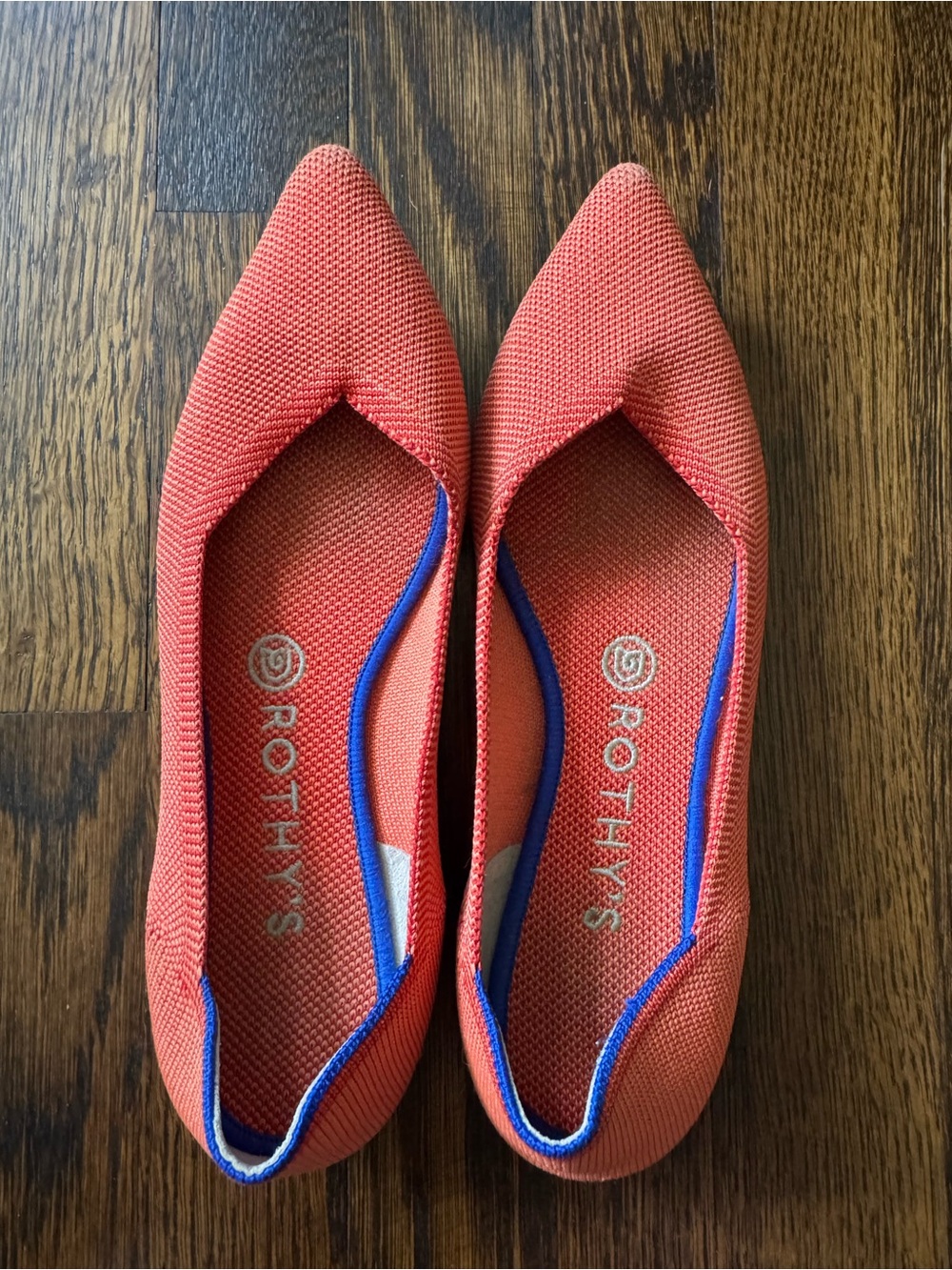 Rothy's Pointed Knit Flat in Coral - Picture 1 of 5